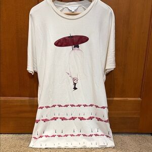Cream Graphic T-Shirt with Red Umbrella Design